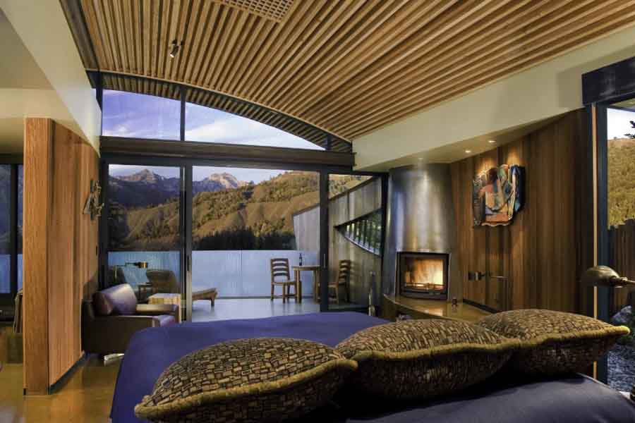 south west private jet tour hotel room with fireplace